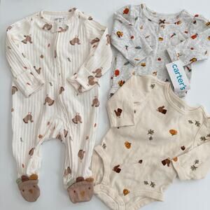 3x Carter’s thanksgiving long sleeve onesie zip footie pj pie pumpkin turkey